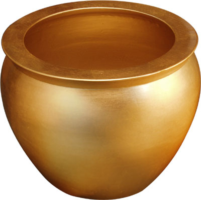 VASE, CERAMIC, GOLD, 13-1/2