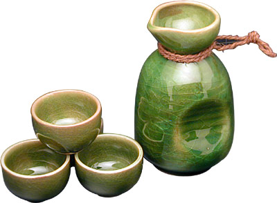 [ SAKE SET, 4 CUPS, ORIBE GREEN  ]