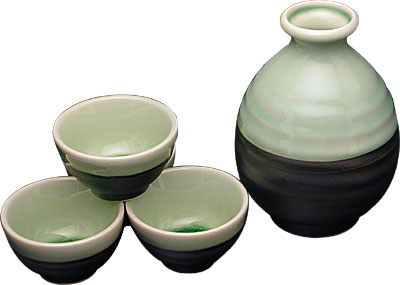 [ SAKE SET, 4 CUPS, SPRING GREEN ]