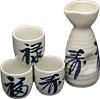 [ SAKE SET, 4 CUPS, WHITE W/CHARACTERS ]