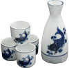 [ SAKE SET, 4 CUPS, BLUE FISH ]