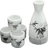 [ SAKE SET, 4 CUPS, BLACK&WHITE BAMBOO ]