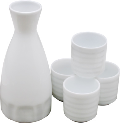 SAKE SET, 4 CUPS, WHITE JSWPOMS066