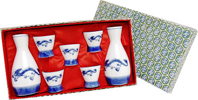 [ SAKE SET, 5 CUPS, RYU (BLUE DR ]