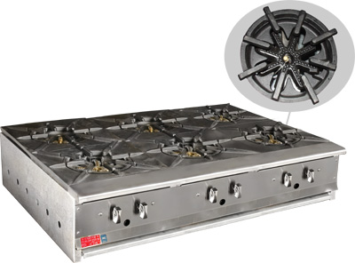 [ HOT PLATE, GAS, 6-BURNER, 180, ]