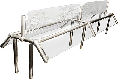 [ GLASS SNEEZE GUARD, CHROME FRA ]