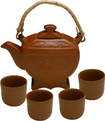 [ TEAPOT & CUP SET,CERAMIC,BROWN ]