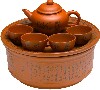 [ TEAPOT & CUP SET,CERAMIC,KONG-FU,BROWN ]