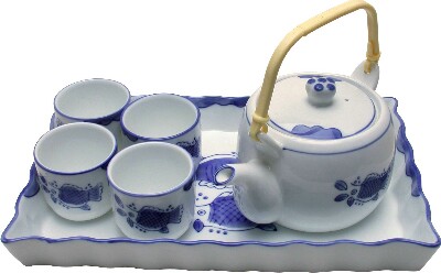 [ TEAPOT & CUP SET,PORCELAIN,BLU ]