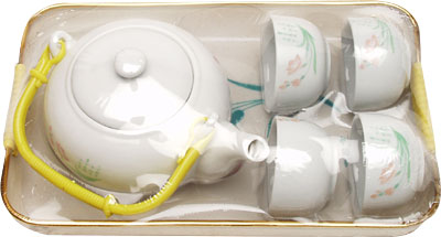 [ TEAPOT & CUP SET,PORCELAIN, GR ]
